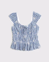 Linen-Blend Smocked Top