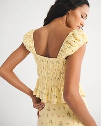 Linen-Blend Smocked Top