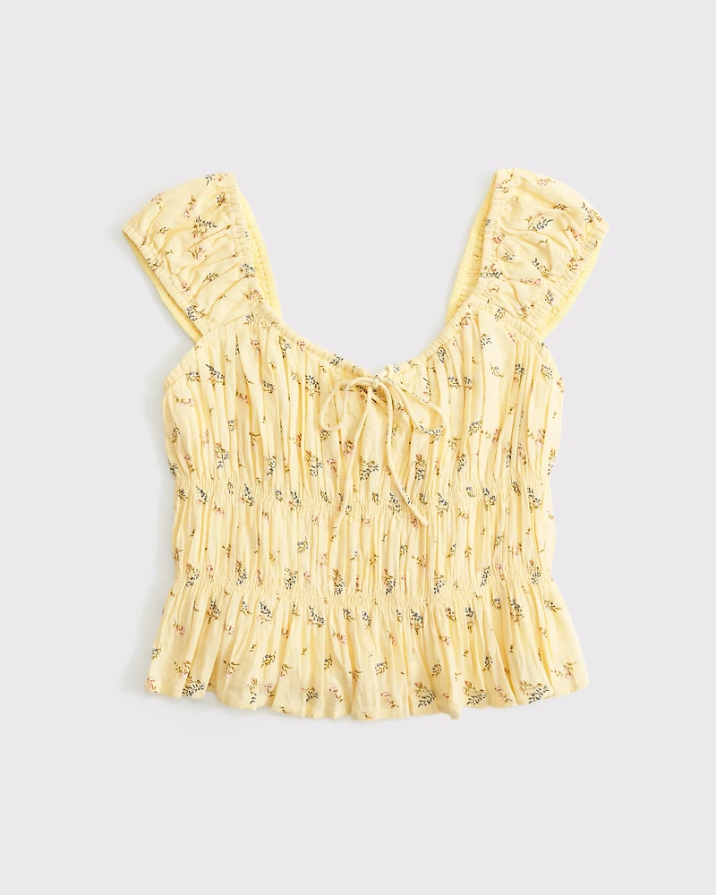 Linen-Blend Smocked Top