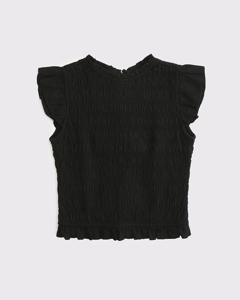 Linen-Blend Tie-Back Smocked Top