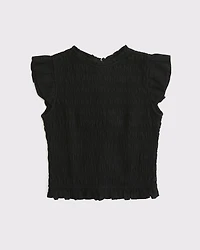 Linen-Blend Tie-Back Smocked Top