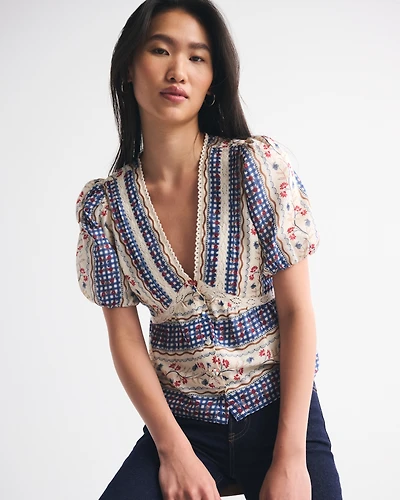 Puff Sleeve Button-Through Top