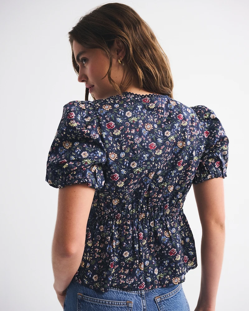 Puff Sleeve Button-Through Top