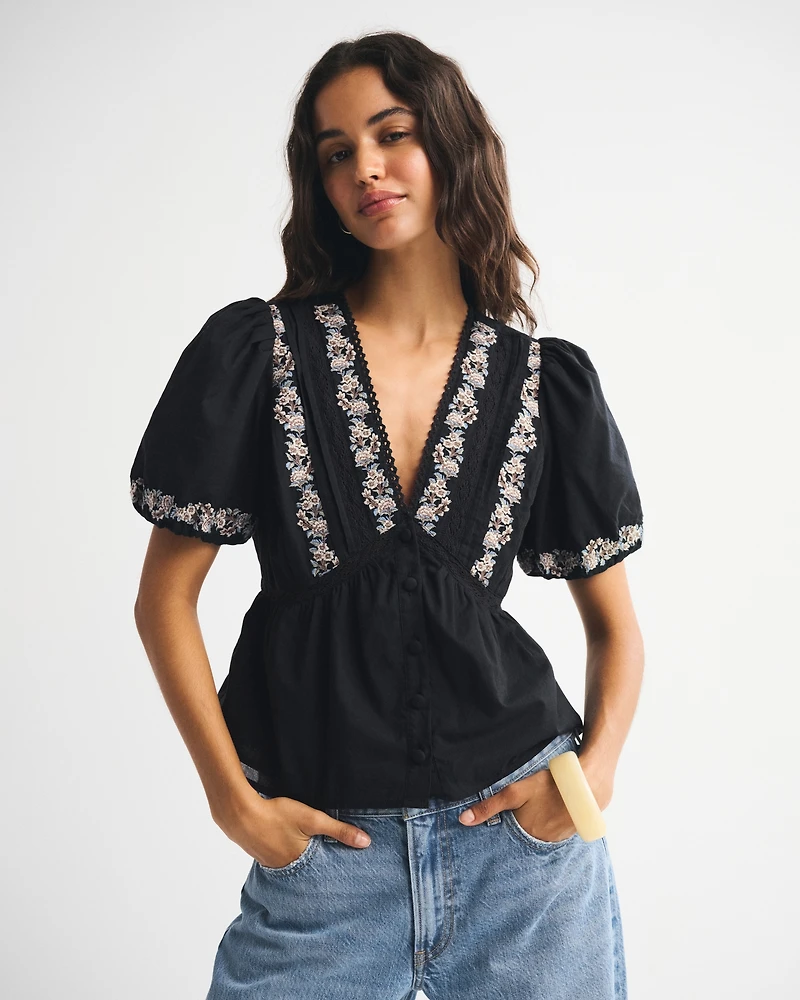 Puff Sleeve Button-Through Top