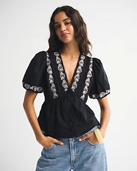Puff Sleeve Button-Through Top