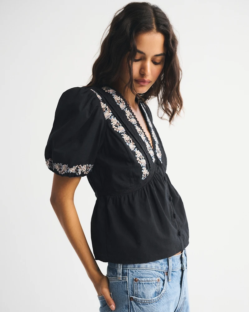 Puff Sleeve Button-Through Top