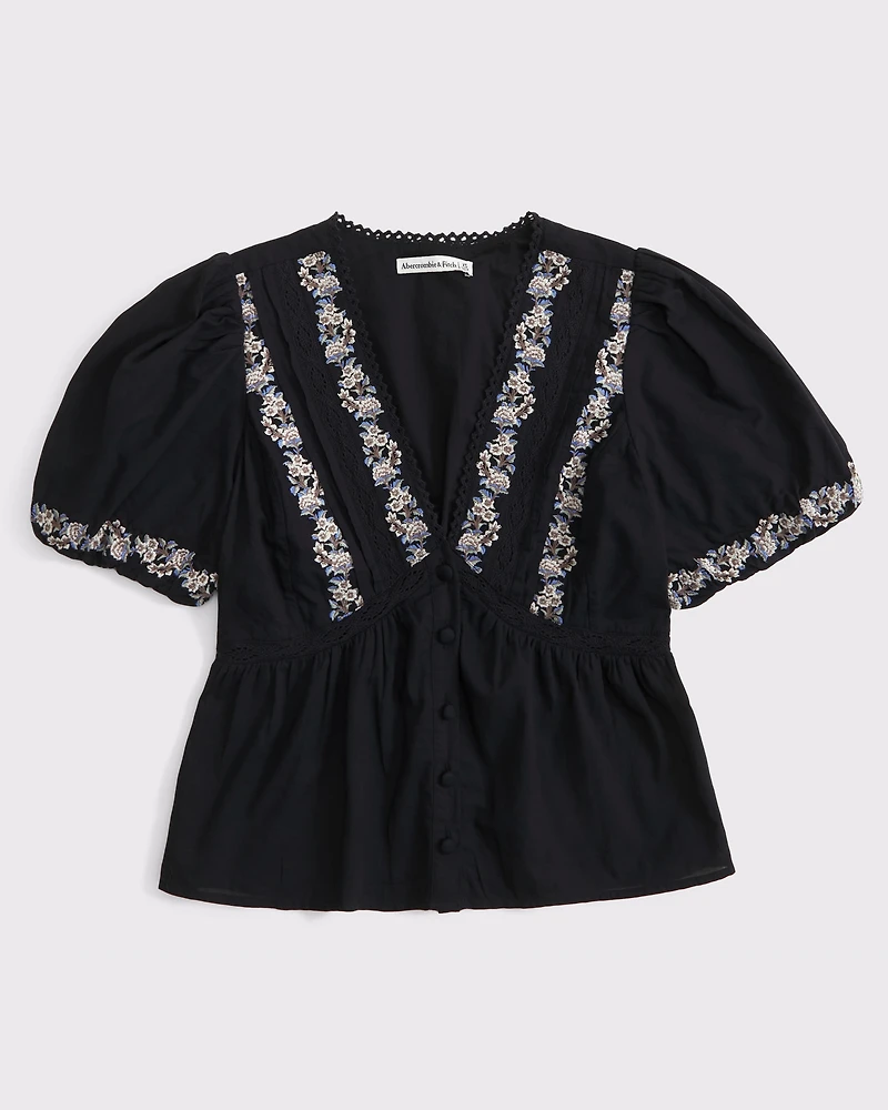 Puff Sleeve Button-Through Top