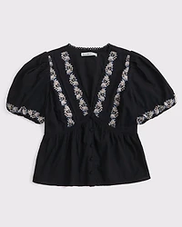 Puff Sleeve Button-Through Top