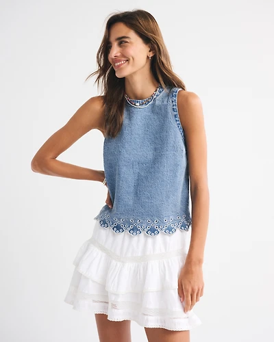 Eyelet Denim Shell Top