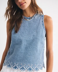 Eyelet Denim Shell Top