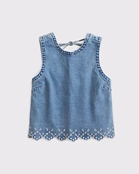 Eyelet Denim Shell Top