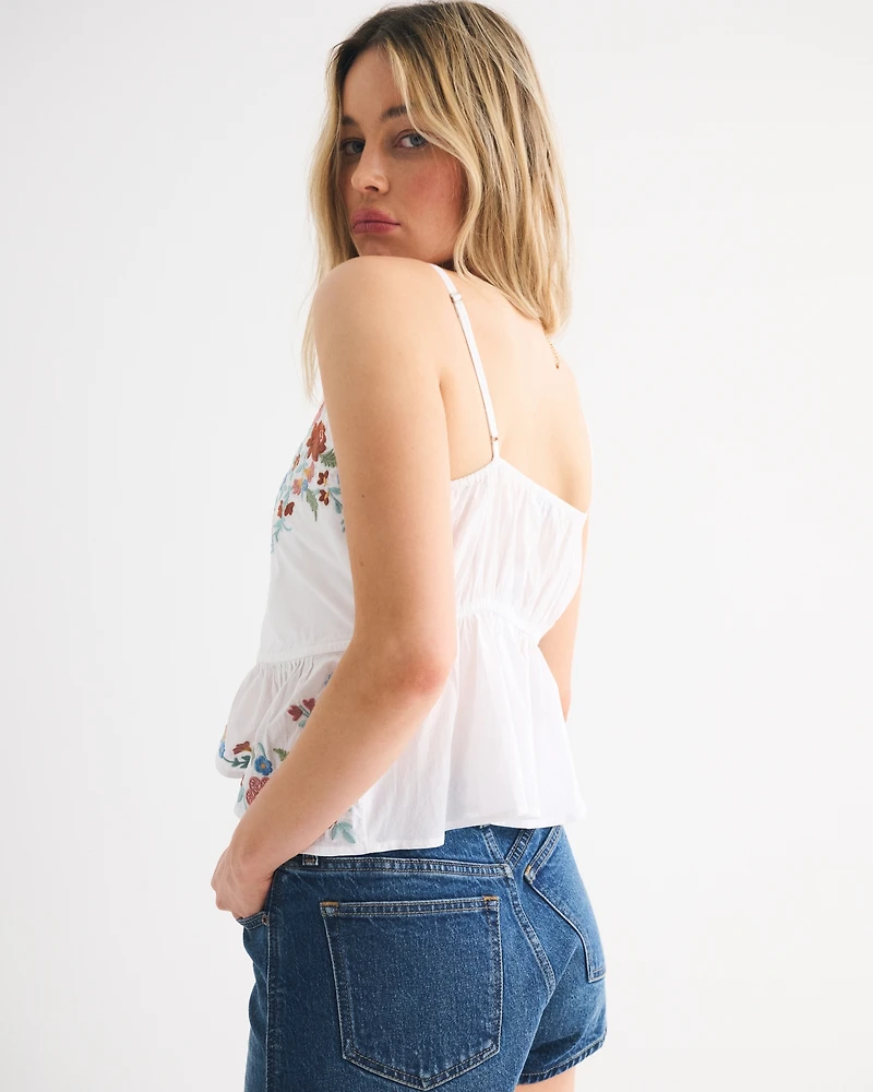 Embroidered V-Neck Tie-Front Cami