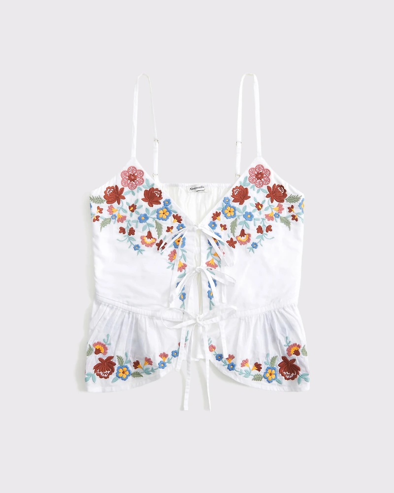 Embroidered V-Neck Tie-Front Cami