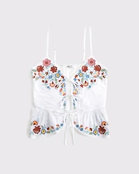 Embroidered V-Neck Tie-Front Cami