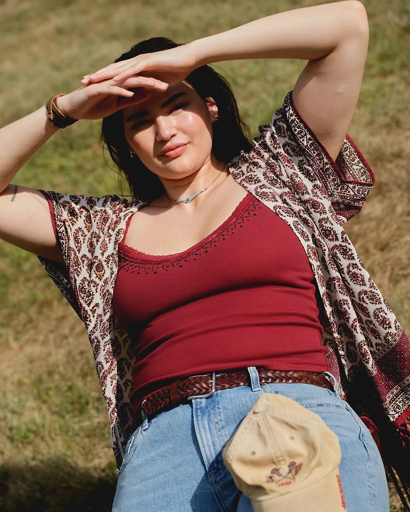 Embroidered Fringe Shawl