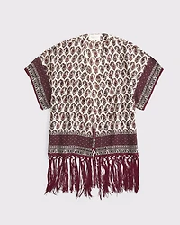 Embroidered Fringe Shawl
