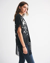 Embroidered Fringe Shawl