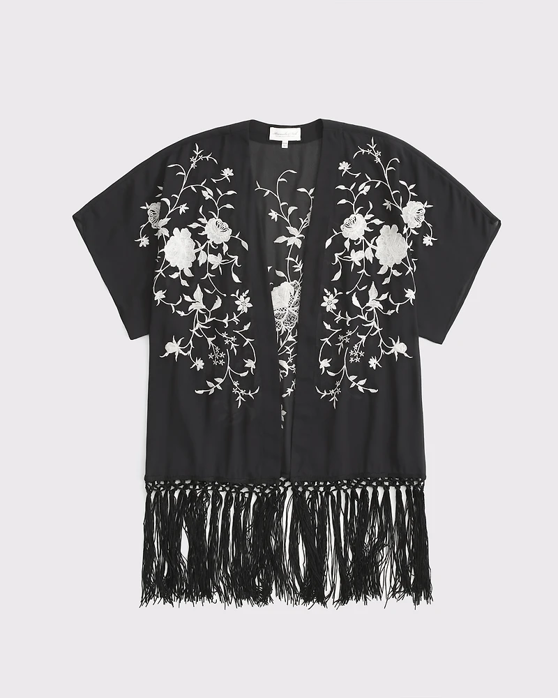 Embroidered Fringe Shawl