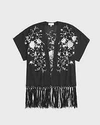 Embroidered Fringe Shawl