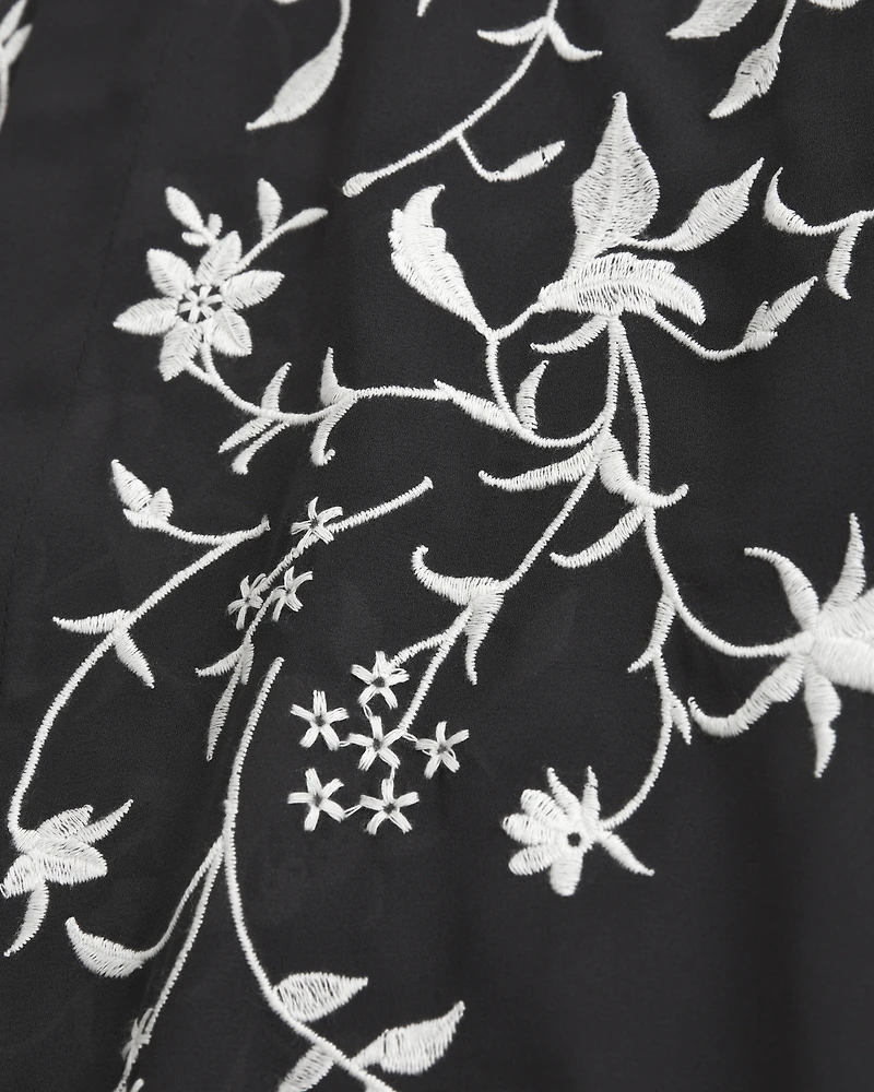 Embroidered Fringe Shawl