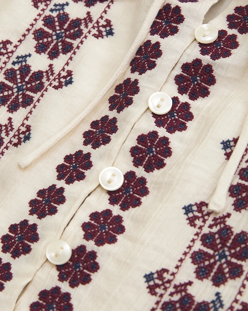 Embroidered Peplum Puff Sleeve Top