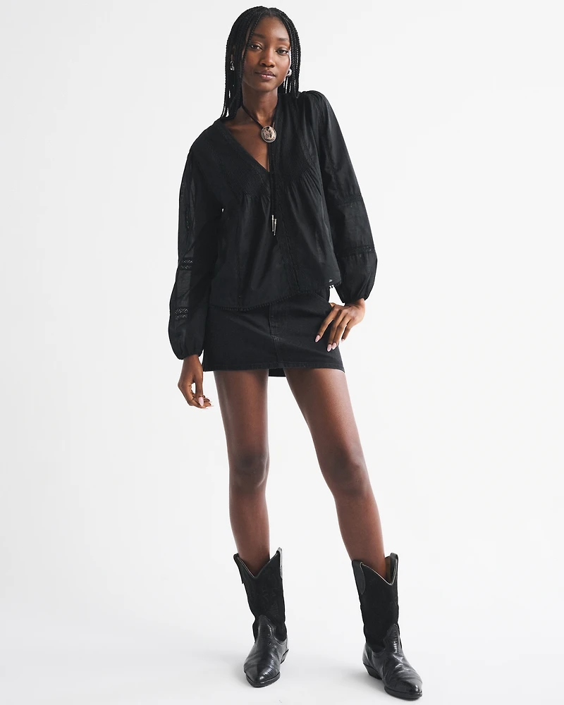 Lace-Trim Button-Through Blouse