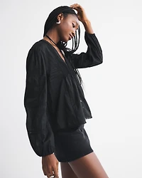 Lace-Trim Button-Through Blouse