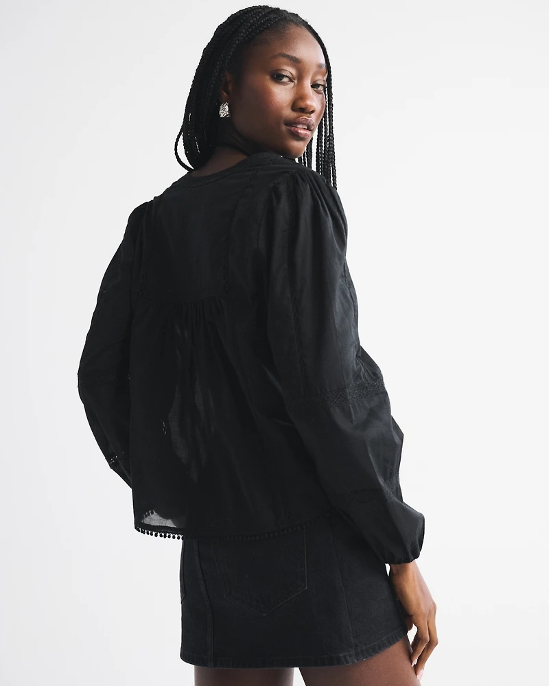 Lace-Trim Button-Through Blouse