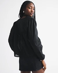 Lace-Trim Button-Through Blouse