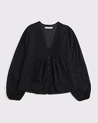 Lace-Trim Button-Through Blouse