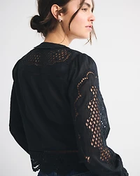 Long-Sleeve Eyelet Lace-Trim Top