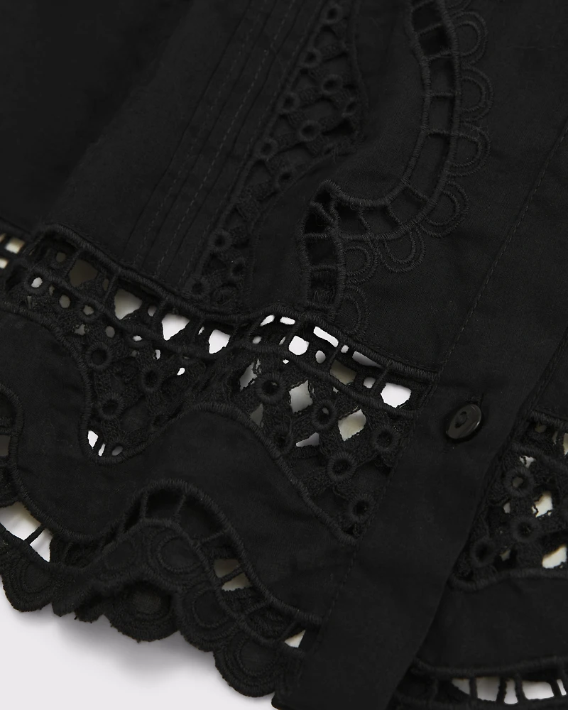 Long-Sleeve Eyelet Lace-Trim Top