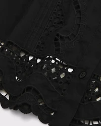 Long-Sleeve Eyelet Lace-Trim Top