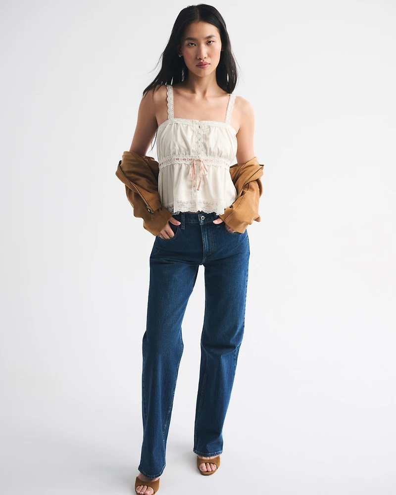 Lace-Trim Button-Through Cami