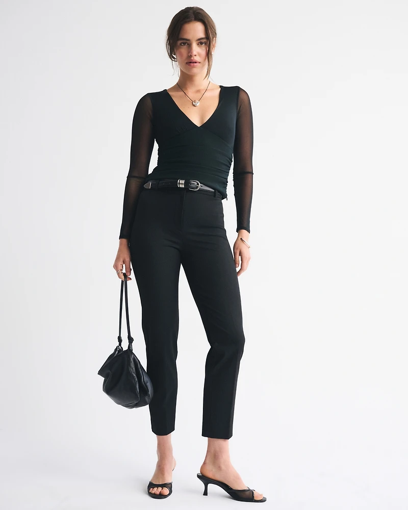 Bra-Free Long-Sleeve Mesh Plunge Top