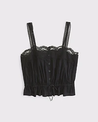 Lace-Trim Button-Through Cinched Cami