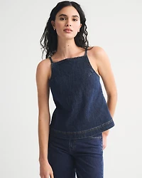 Bra-Free Linen-Blend Denim Apron Top