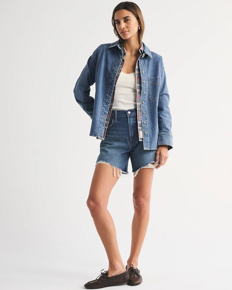 Linen-Blend Denim Button-Up Shirt