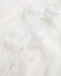 Sheer Embroidered Ruffle Button-Through Blouse