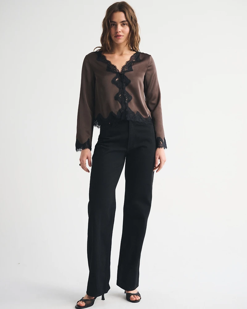 Lace-Trim Button-Through Blouse