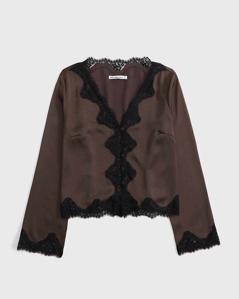 Lace-Trim Button-Through Blouse