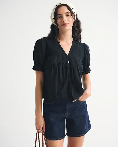 Short-Sleeve Button-Through Blouse