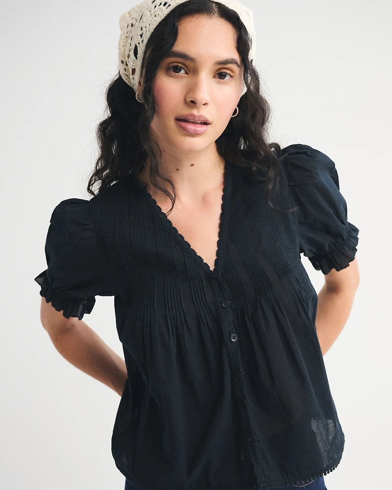 Short-Sleeve Button-Through Blouse