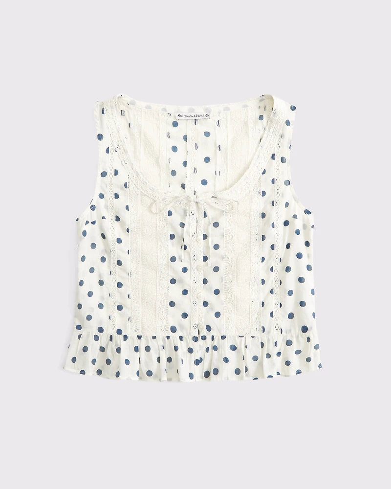 Lace-Trim Tie-Front Ruffle Tank