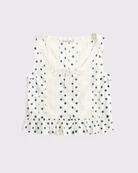 Lace-Trim Tie-Front Ruffle Tank