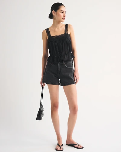 Lace-Trim Cinched Button-Through Cami