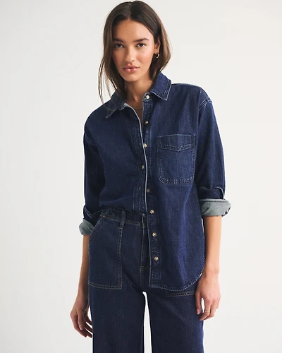 Oversized Linen-Blend Denim Shirt