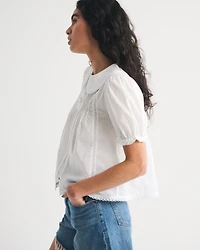 Collared Button-Through Puff Sleeve Top