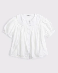 Collared Button-Through Puff Sleeve Top
