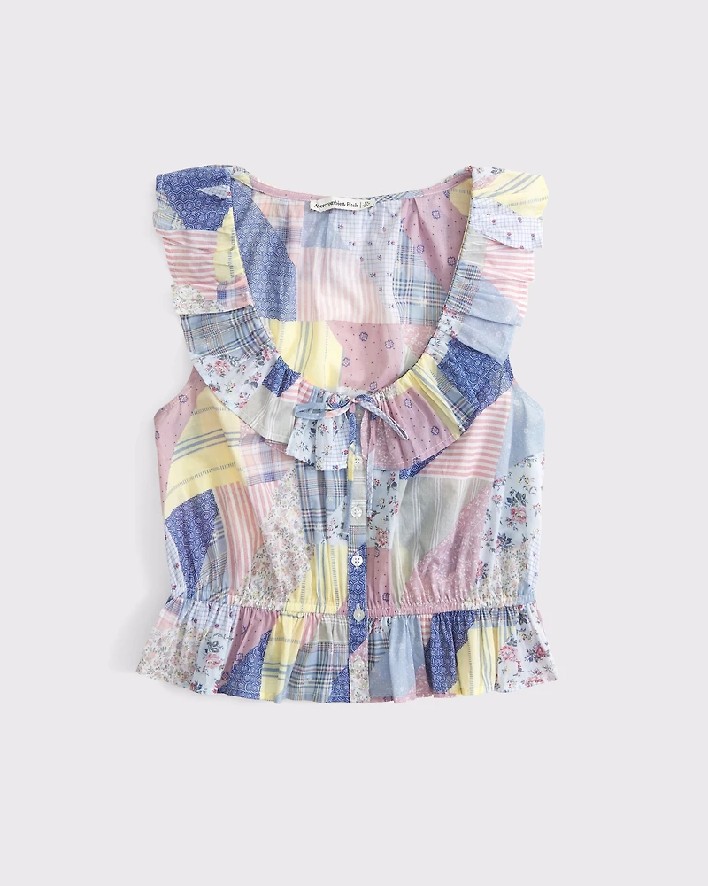 Ruffle Scoopneck Button-Through Tank